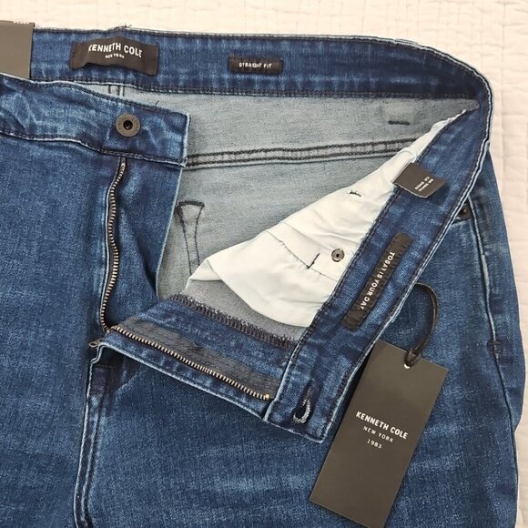 NEW Kenneth Cole Jeans Men's 38x34 Straight Fit 2 Way Stretch Med Blue Denim NWT - Picture 15 of 16